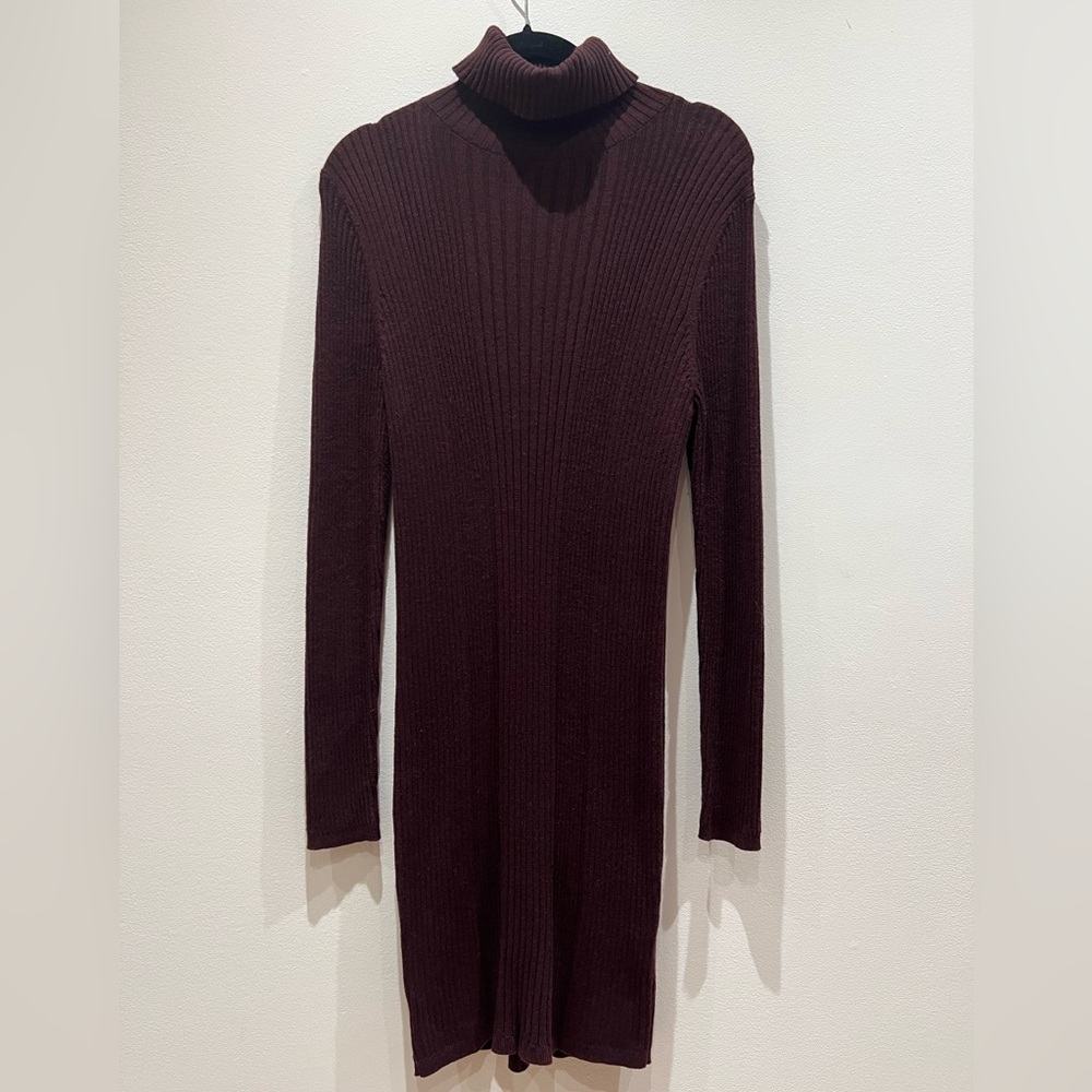 Plum Mini Sweater Dress Turtleneck Ribbed Size 14